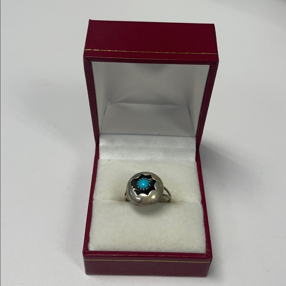 Turquoise Stone Sterling Zuni Handmade Ring Sz 6.5